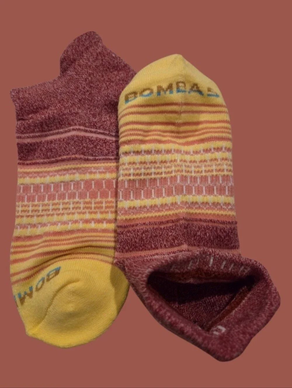 Bombas Medium Ankle Socks Red & Yellow 5 Pair BNWT Unisex Honeycomb Arch Support